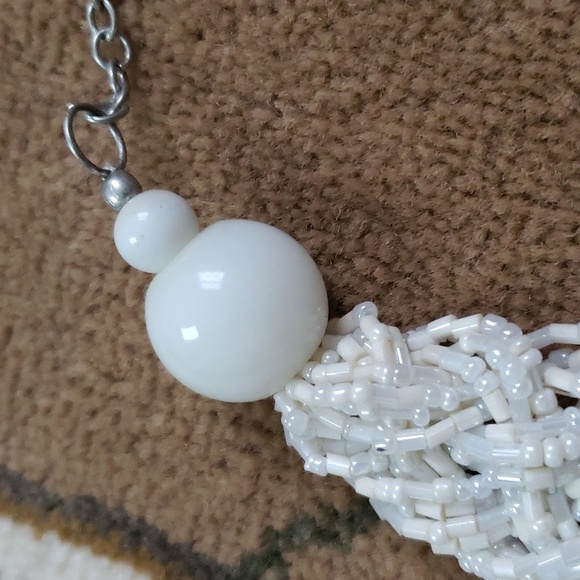 Seed Bead Necklace, Twisted Braided Strand, White Color Beaded Jewelry, Vintage - Picture 6 of 12